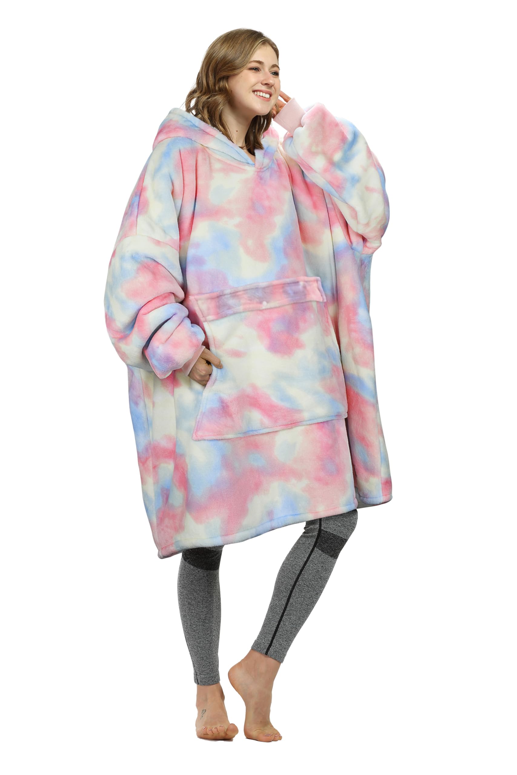 Oversized Sherpa Hoodie Blanket Sweatshirt With Pocket - Catalonia Cotton Candy Print For Adults
