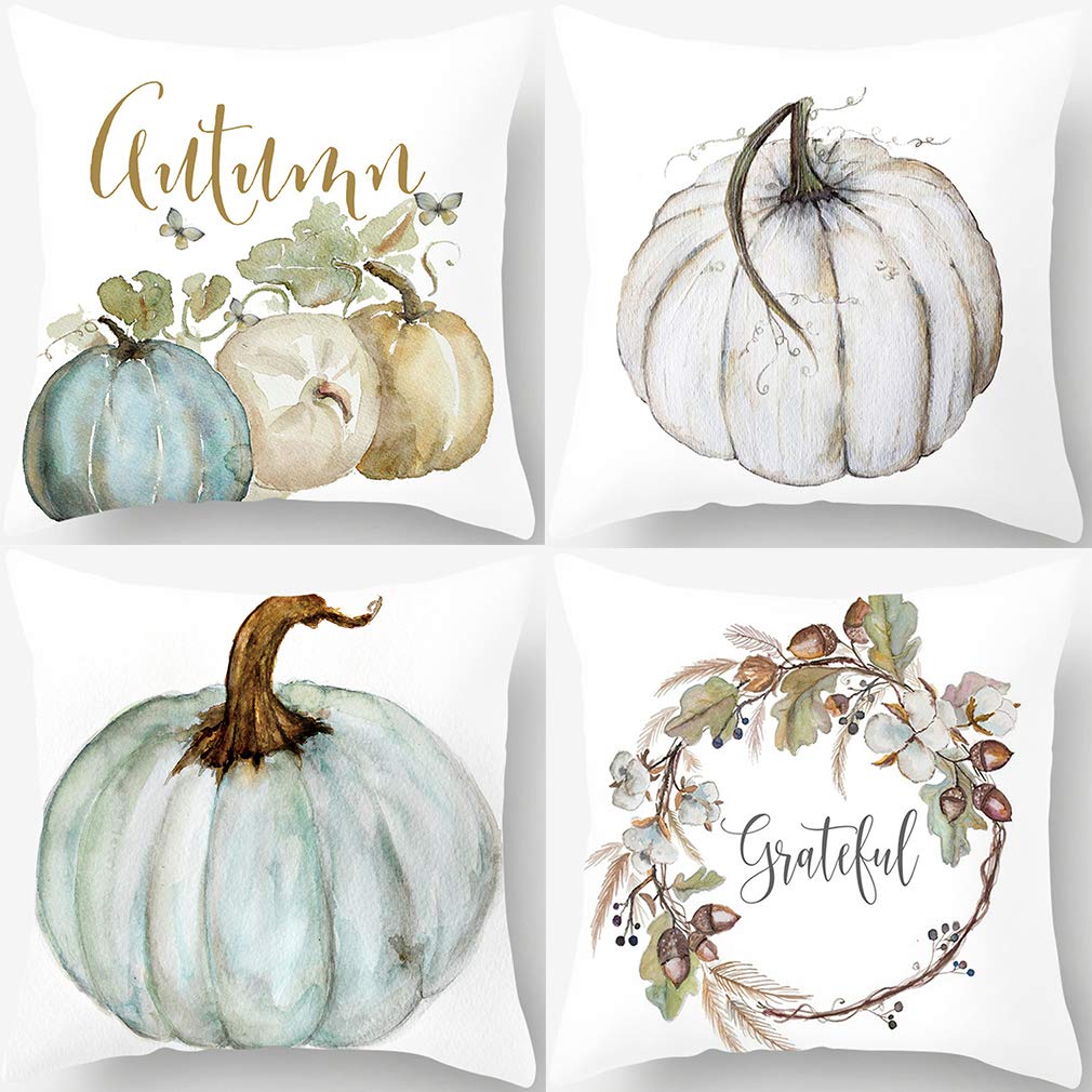 PSDWETS Autumn Decorations Pumpkin Pillow Covers Set of 4 Fall Decor Grateful Thanksgiving Throw Pillow Covers Cushion Cover 18 