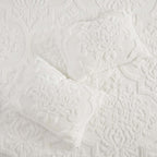 Madison Park Tufted Chenille Cotton Comforter, All Season Bedding Set, Matching Shams, Viola, Damask Off White King/Cal King(104'X92') 3 Piece