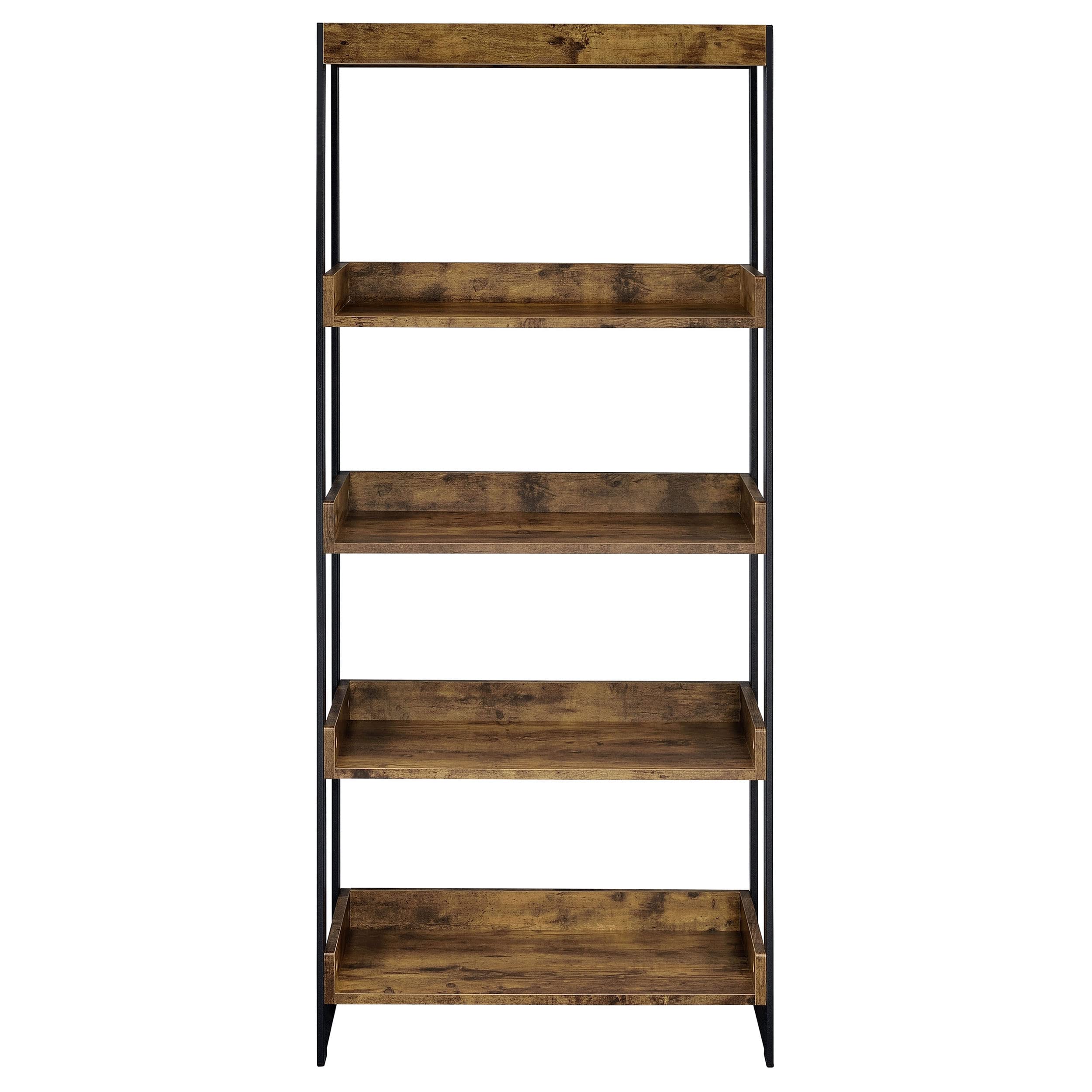 Coaster Furniture Estrella Bookcase with 4 Open Shelves, Antique Nutmeg and Gunmetal