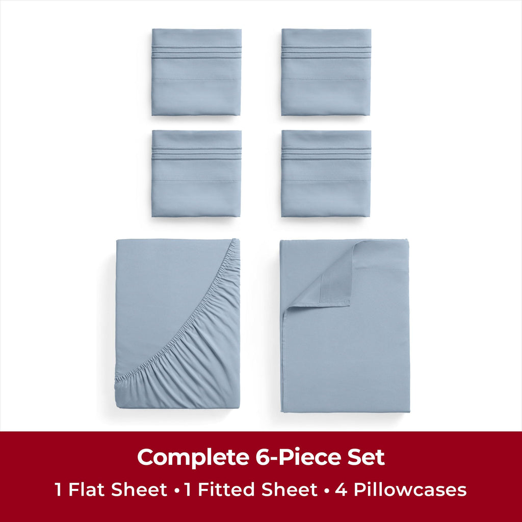Mellanni Queen Sheet Set - 6-Piece Iconic Collection Bedding, (Including 4 Pillowcases), 16-Inch Deep Pocket, Easy Care, Extra Soft, Cooling Sheets, Brushed Microfiber - Blue Hydrangea