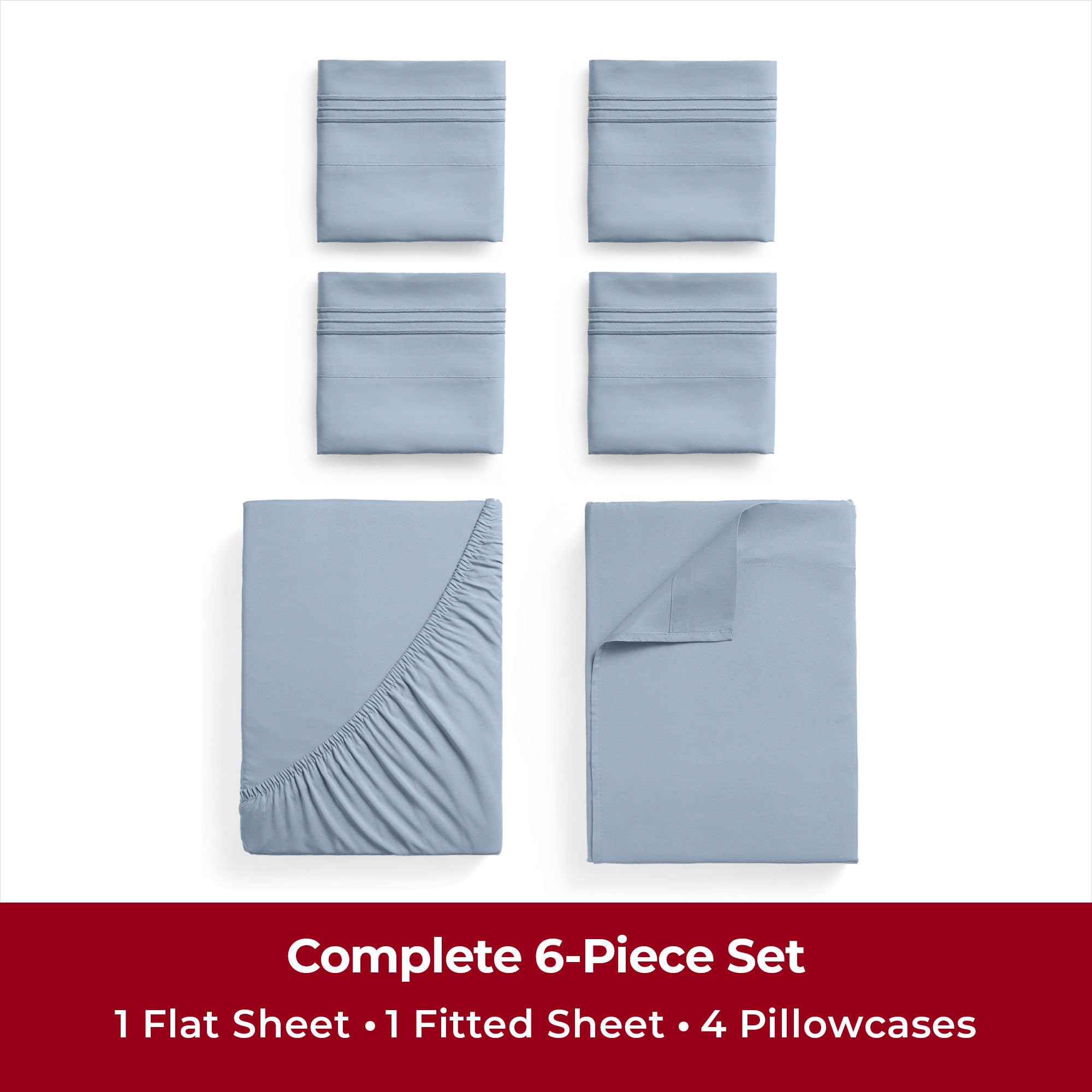 Mellanni Queen Sheet Set - 6-Piece Iconic Collection Bedding, (Including 4 Pillowcases), 16-Inch Deep Pocket, Easy Care, Extra Soft, Cooling Sheets, Brushed Microfiber - Blue Hydrangea