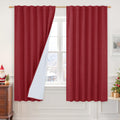 LAMIT 100% Blackout Red Linen Curtains, 63 Inches Linen Textured Thermal Bedroom Drapes Back Tab and Rod Pocket Christmas Panels