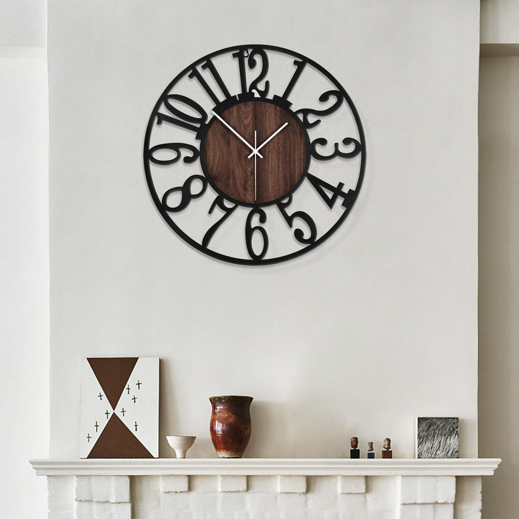 LEIKE Large Wall Clocks,Silent,Non Ticking,Battery Operated Small Vintage Round Modern Wood Wall Clock for Living Room, Bedroom,