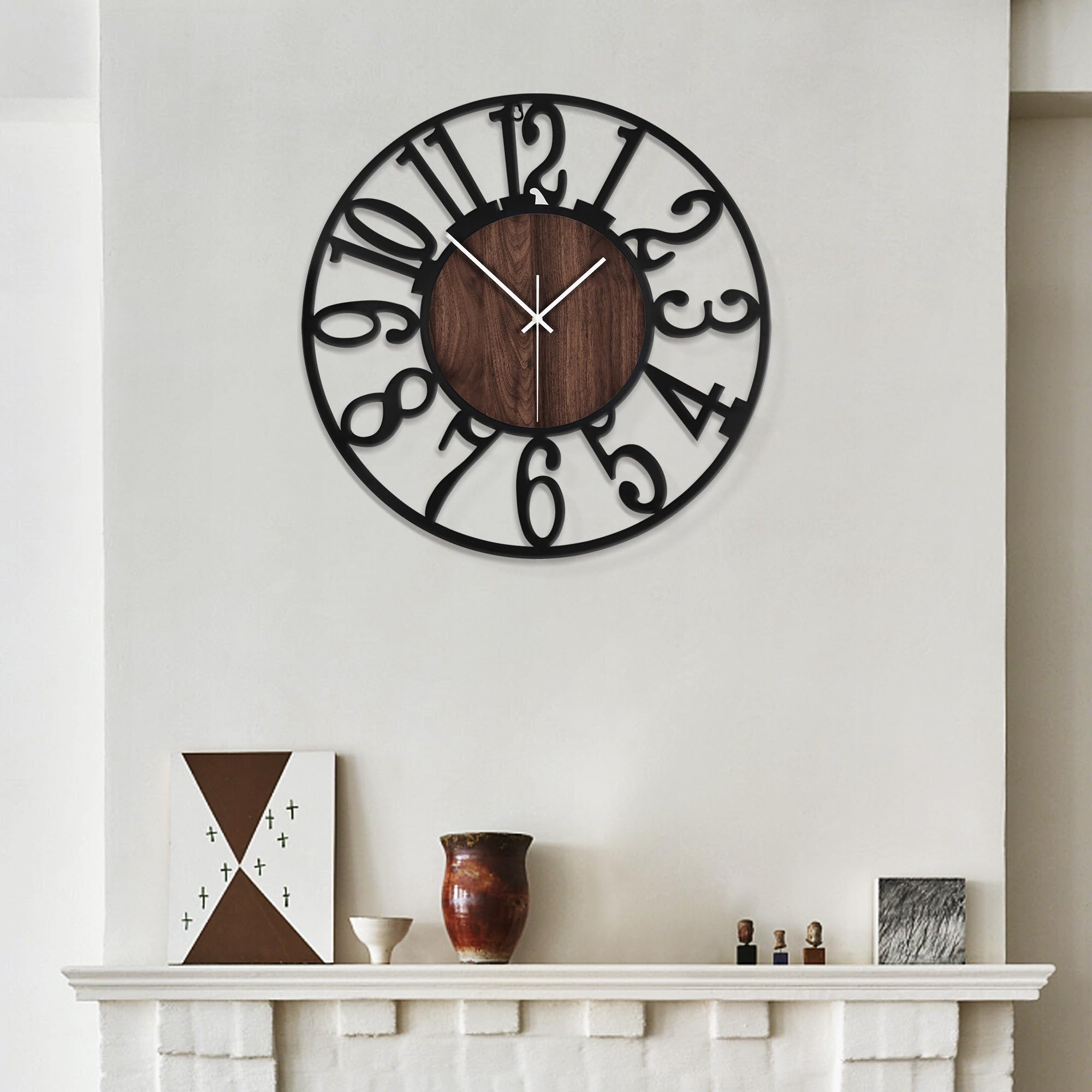 LEIKE Large Wall Clocks,Silent,Non Ticking,Battery Operated Small Vintage Round Modern Wood Wall Clock for Living Room, Bedroom,
