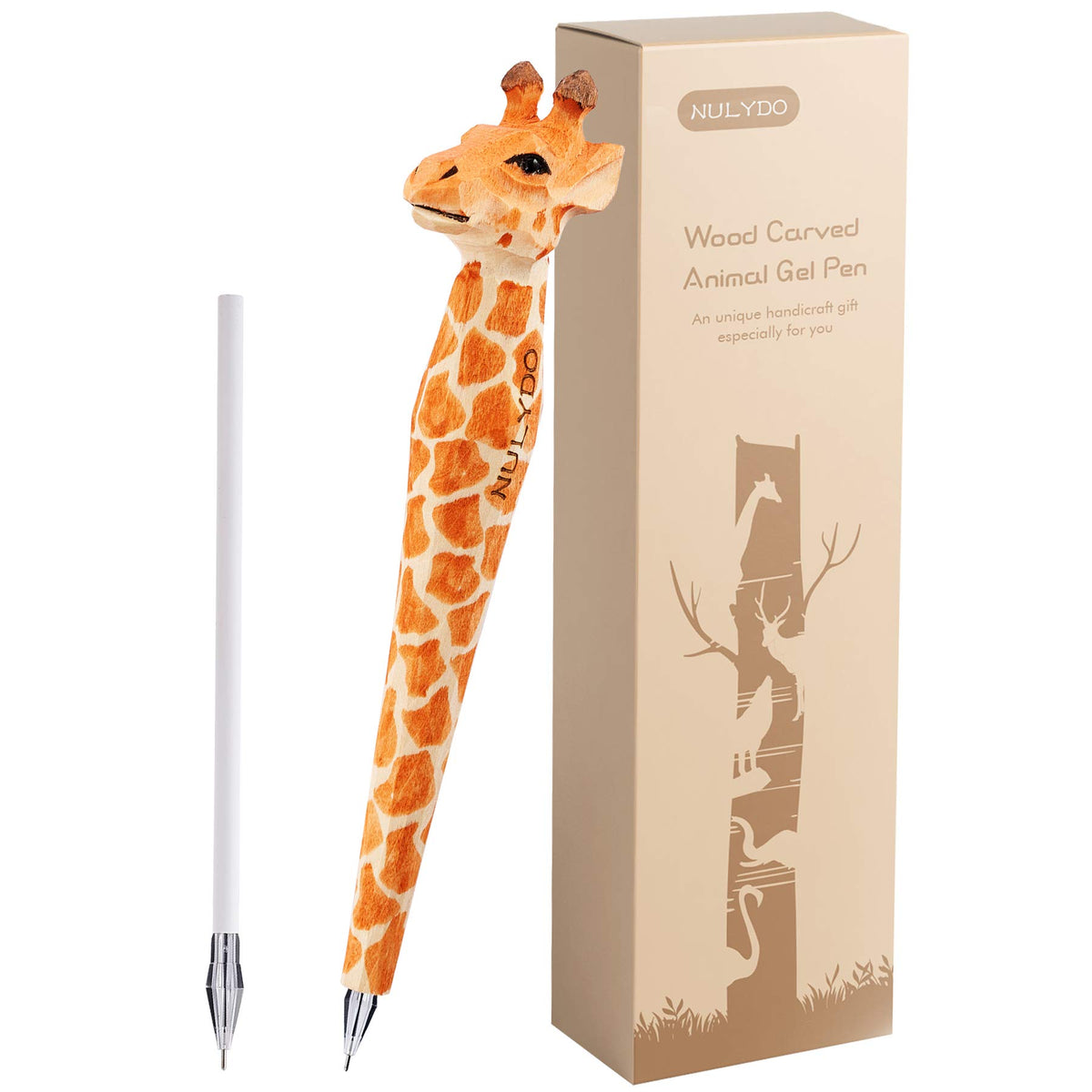 Nulydo 100% Handmade Wood Carved Animal Gel Pen | Giraffe, Cute Stationary School Supply Office Supply, Fun Pen Novelty Writing