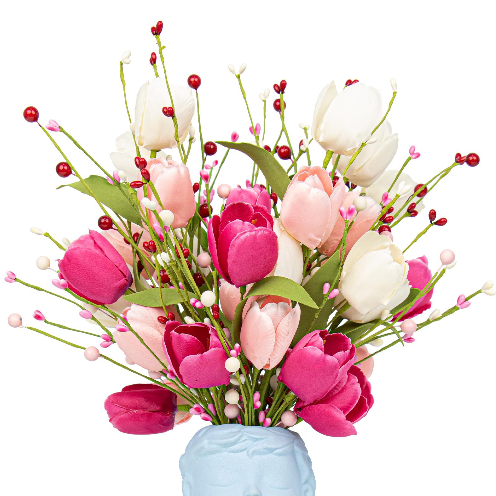VioletEverGarden Valentines Day Decorations, 6 Pack Artificial Flowers 17inch Valentines Day Picks with Tulip Berry for Valentin
