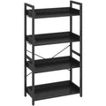 Rolanstar Bookshelf 4 Tier with 4 Hooks, Industrial Wood Bookcase, Vintage Storage Rack with Open Shelves, Rustic Standing Books
