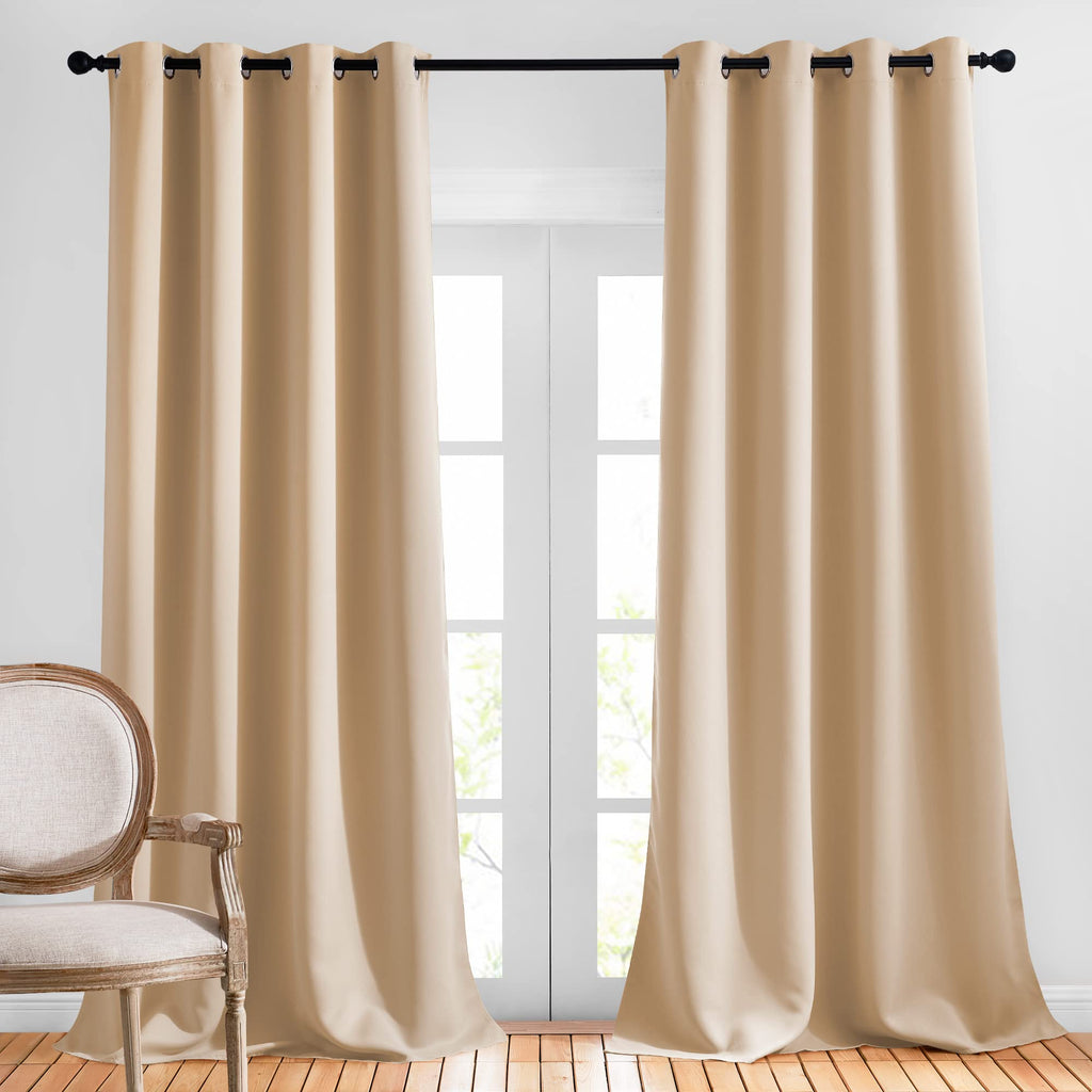 Nicetown Room Darkening Grommet Panels - (52 Inches Width, Biscotti Beige, 2 Panels) Baby Room Window Curtains 108 Inches Long,