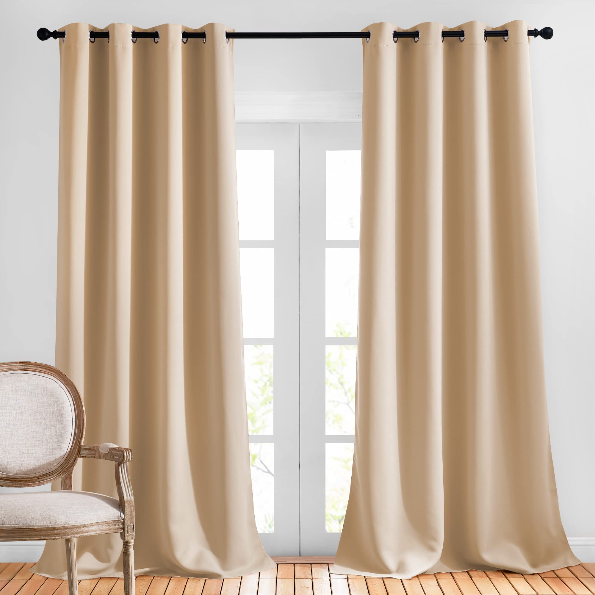 Nicetown Room Darkening Grommet Panels - (52 Inches Width, Biscotti Beige, 2 Panels) Baby Room Window Curtains 108 Inches Long,