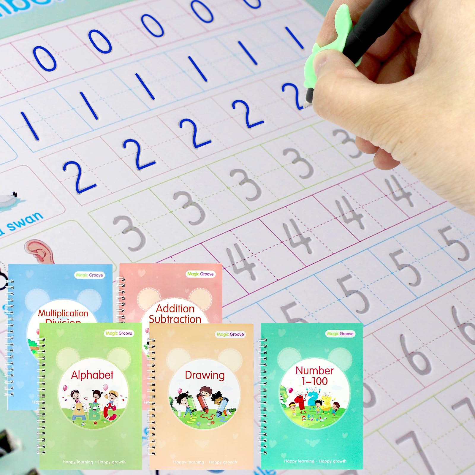 5 Pcs Grooved Writing Books For Kids Children Reusable Magic Practice Copy Book Writing Workbook Magic Ink Copy Books For Presch