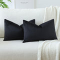 Otostar Pack Of 2 Velvet Soft Solid Decorative Throw Pillow Covers 16 X 24 Inch Pillow Covers Lumbar Cushion Case Couch Pillowcases For Sofa Bed Home Decor (Black)