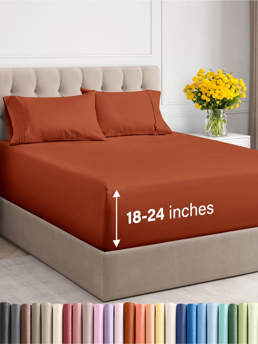 Extra Deep Pocket King Sheets - 4 Piece Breathable & Cooling Bed Sheets - Hotel Luxury Bed Sheet Set - Soft, Wrinkle Free & Comfy - Easily Fits Extra Deep Mattresses - Deep Pocket Terracotta Sheets