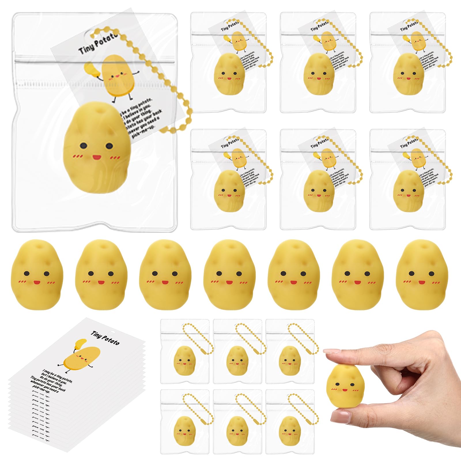 Wettarn 30 Sets Potato Stress Balls with Motivational Cards, Funny Employee Appreciation Gifts, Potato Stress Relief Keychains f