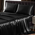 Siinvdabzx 4Pcs Satin Sheet Set Queen Size Ultra Silky Soft Black Satin Queen Bed Sheets With Deep Pocket, 1 Fitted Sheet, 1 Fla