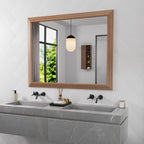 Amorho Bathroom Mirror, 40X32 Inch Wall Mirror, Walnut Wood Grain Metal Framed, Anti-Rust, Hang Horizontally/Vertically, Suitabl