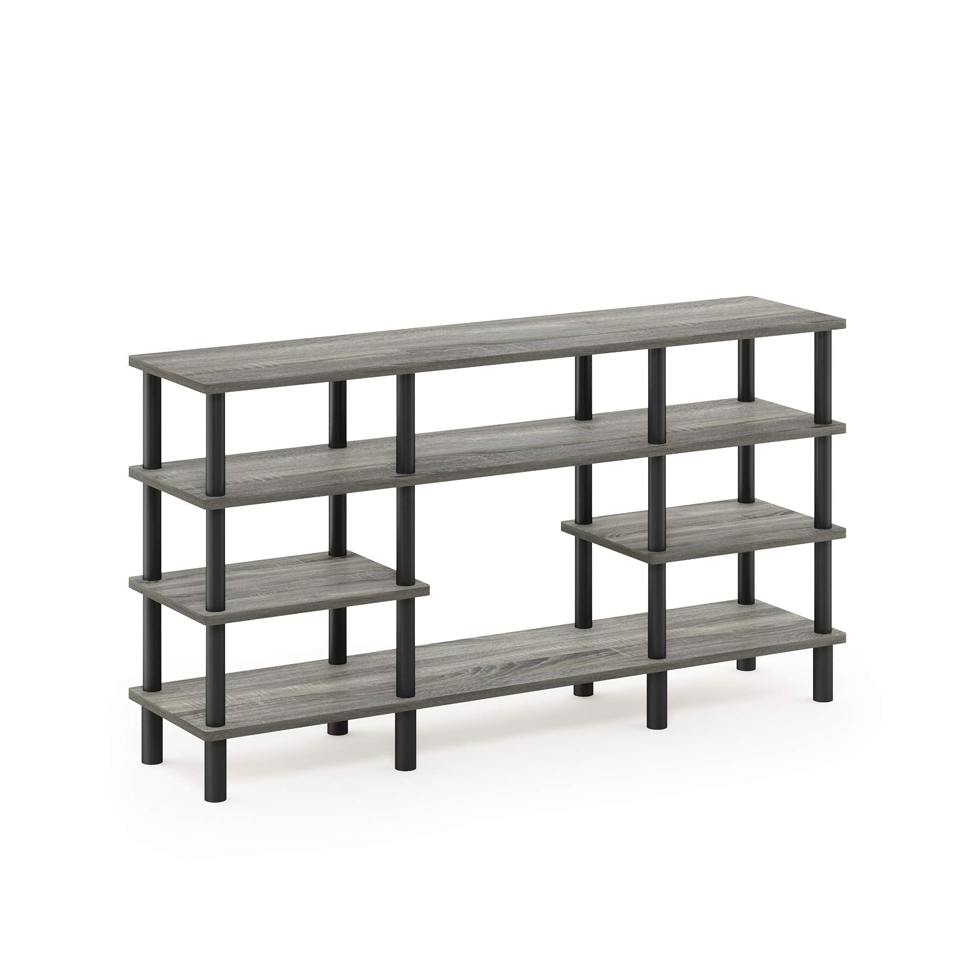 Furinno Turn-N-Tube 4-Tier Multipurpose Wide Shelf TV Stand, French Oak Grey/Black