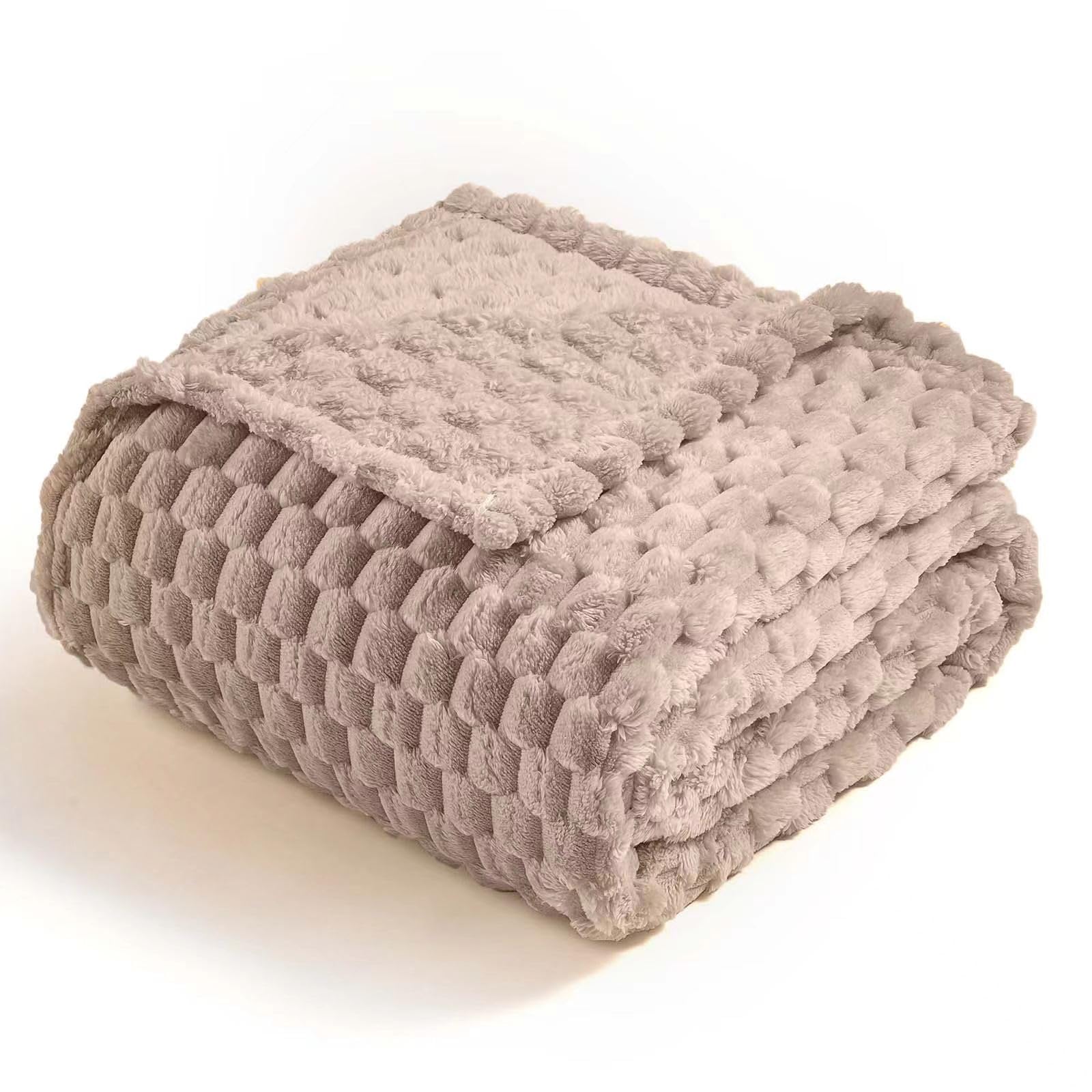 Vessia Flannel Fleece Twin Size Blanket(60X80 Inch), 3D Jacquard Camel Fuzzy And Warm Blanket For Couch,Sofa,Bed,Chair, 300Gsm S