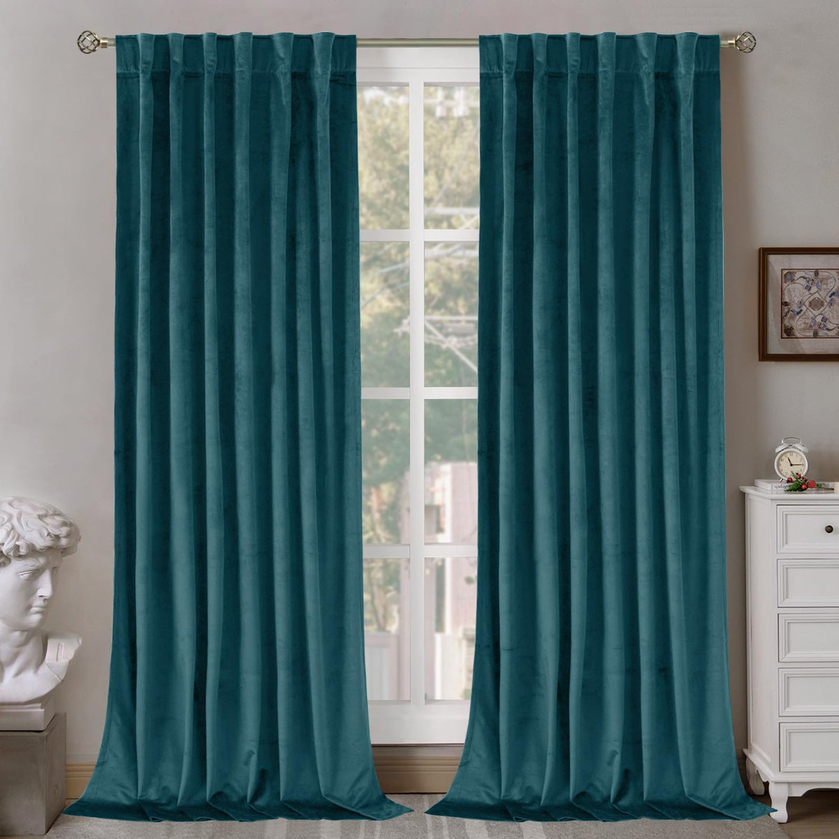 Bgment Teal Velvet Curtains 84 Inch For Bedroom, Thick Thermal Insulated Room Darkening Curtains Noise Reduce Back Tab And Rod P