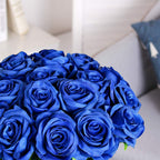 Tifuly Royal Blue Roses Artificial Flowers -12 Pcs Realistic Single Long Stem Fake Silk Roses Bouquet For Party Home Wedding Cen