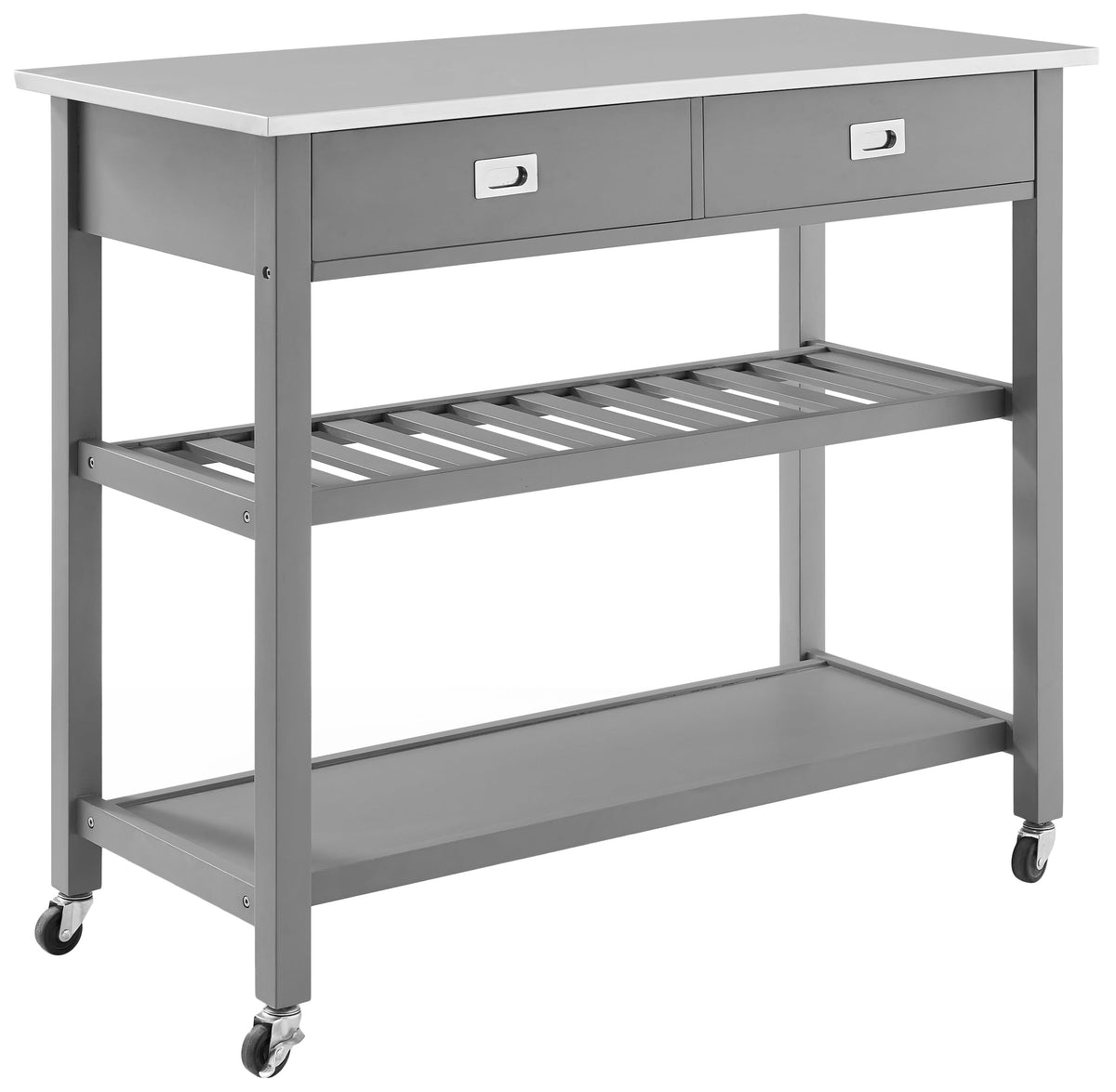 Crosley Furniture Chloe Stainless Steel Top Rolling Kitchen Island Storage Cart, Microwave Stand, Wine Rack, Gray