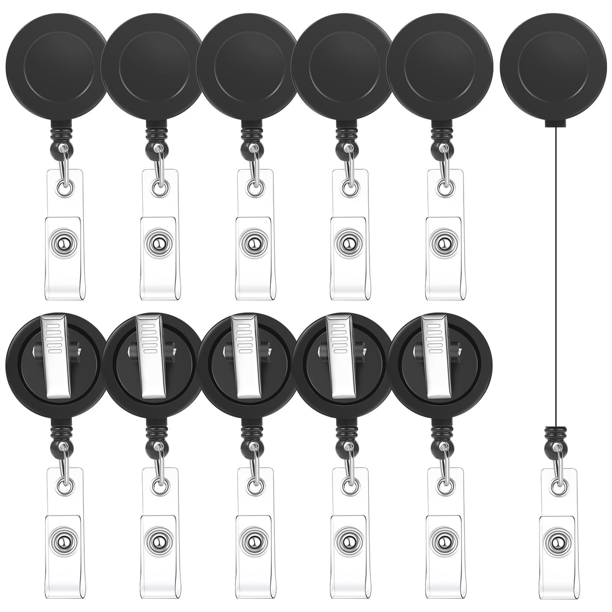 50 Pieces Retractable Badge Reels With Swivel Alligator Clip, Badge Reels Holder Badge Reel Clips For Nurse Teacher Office(Black
