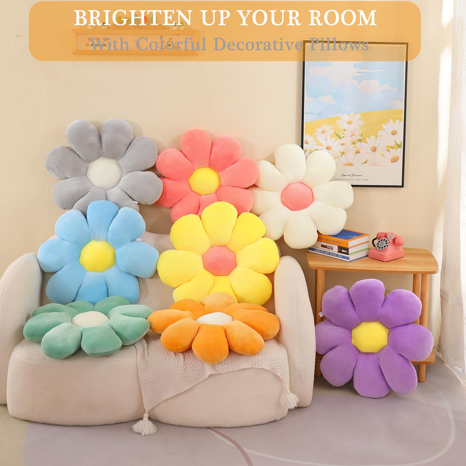 Menoeceus Flower Pillow, Daisy Pillow Flower Shaped Throw Pillow Floor Pillow Plush Pillow Cute Decorative Pillows Floor Cushion