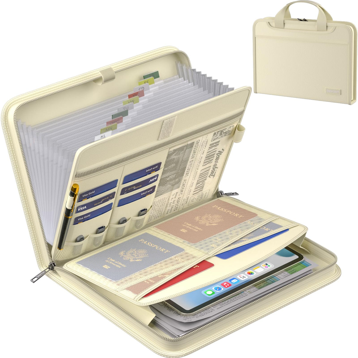 Engpow Accordion File Organizer,Fireproof Expanding File Folder With Multi Pockets,13 Pockets Document Organizer Bag With Handle