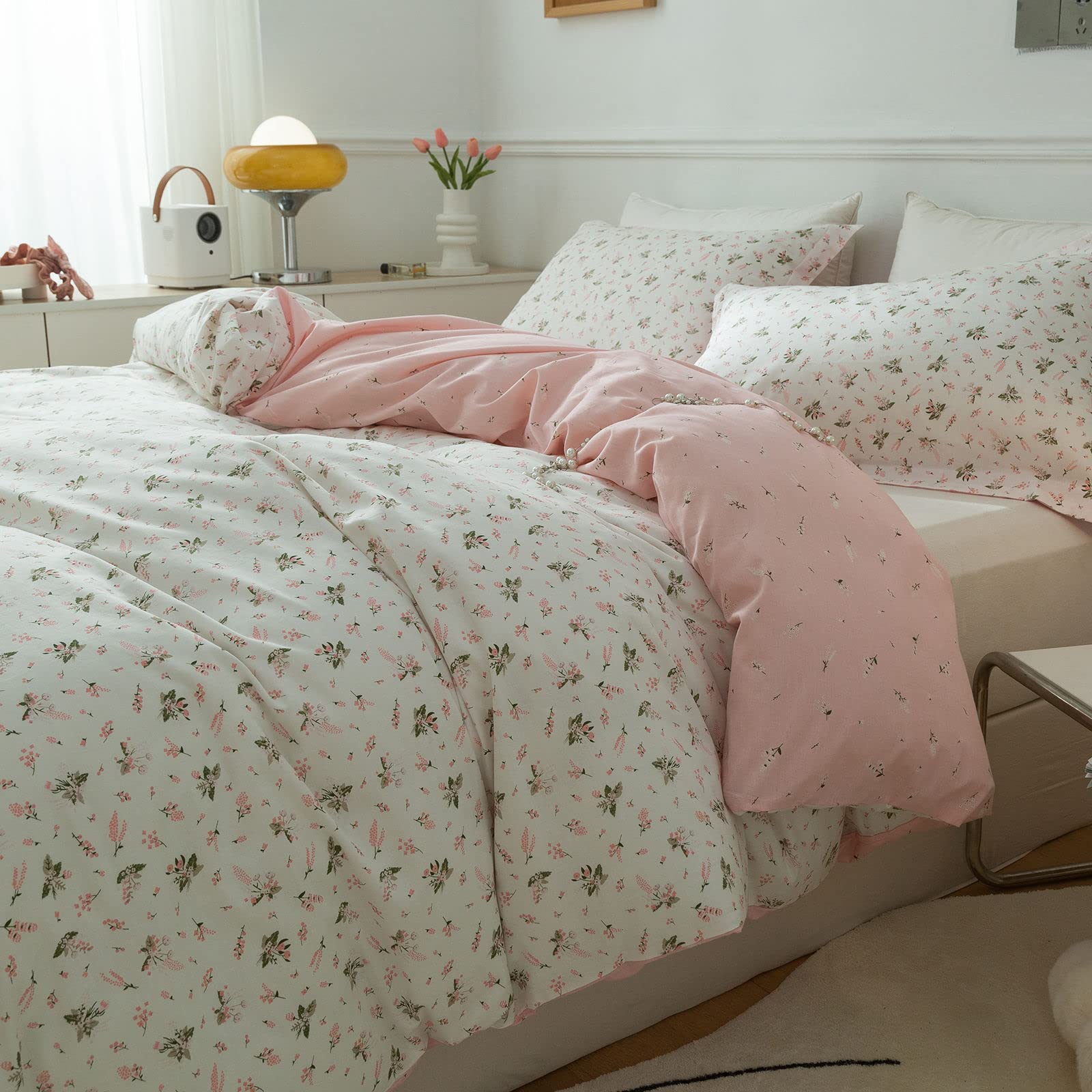 Eavd Vintage Floral Duvet Cover Full Size Cotton Girls Garden Pink Floral Bedding Sets Fulll Aesthetic Floral Comforter Cover Wi