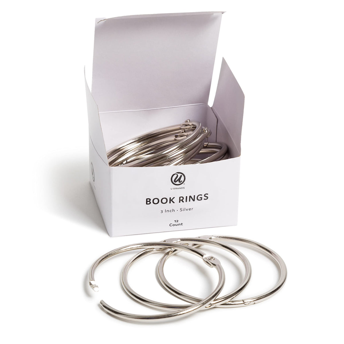 U Brands Book Rings Set, Office Supplies, Binder Accessories, Silver, 3   , 12 Count