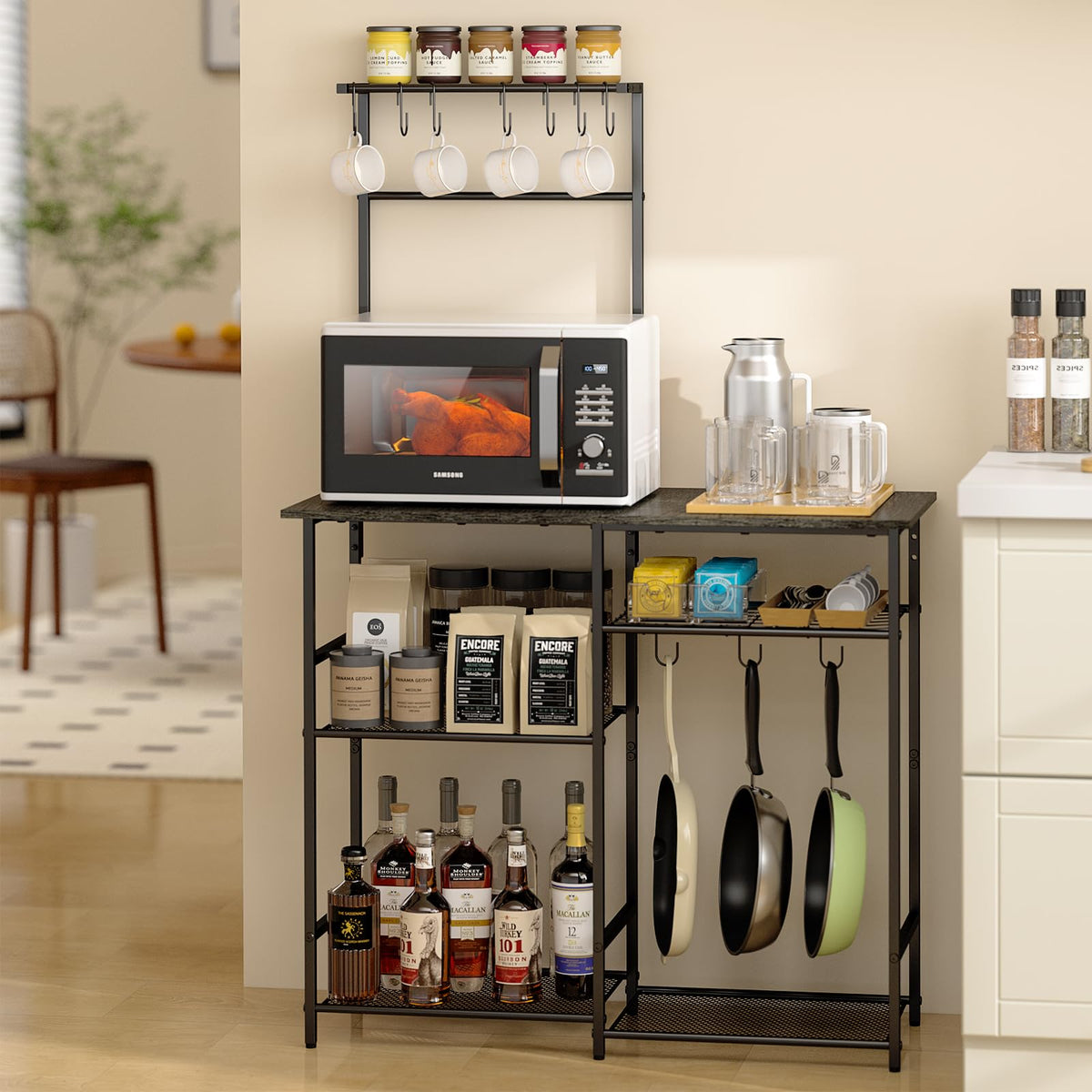 3Ingseagulls Baker'S Rack For Kitchen With Storage, Microwave Stand With Adjustable Shelves, Kitchen Stand With 10 S Hooks, 6-Ti