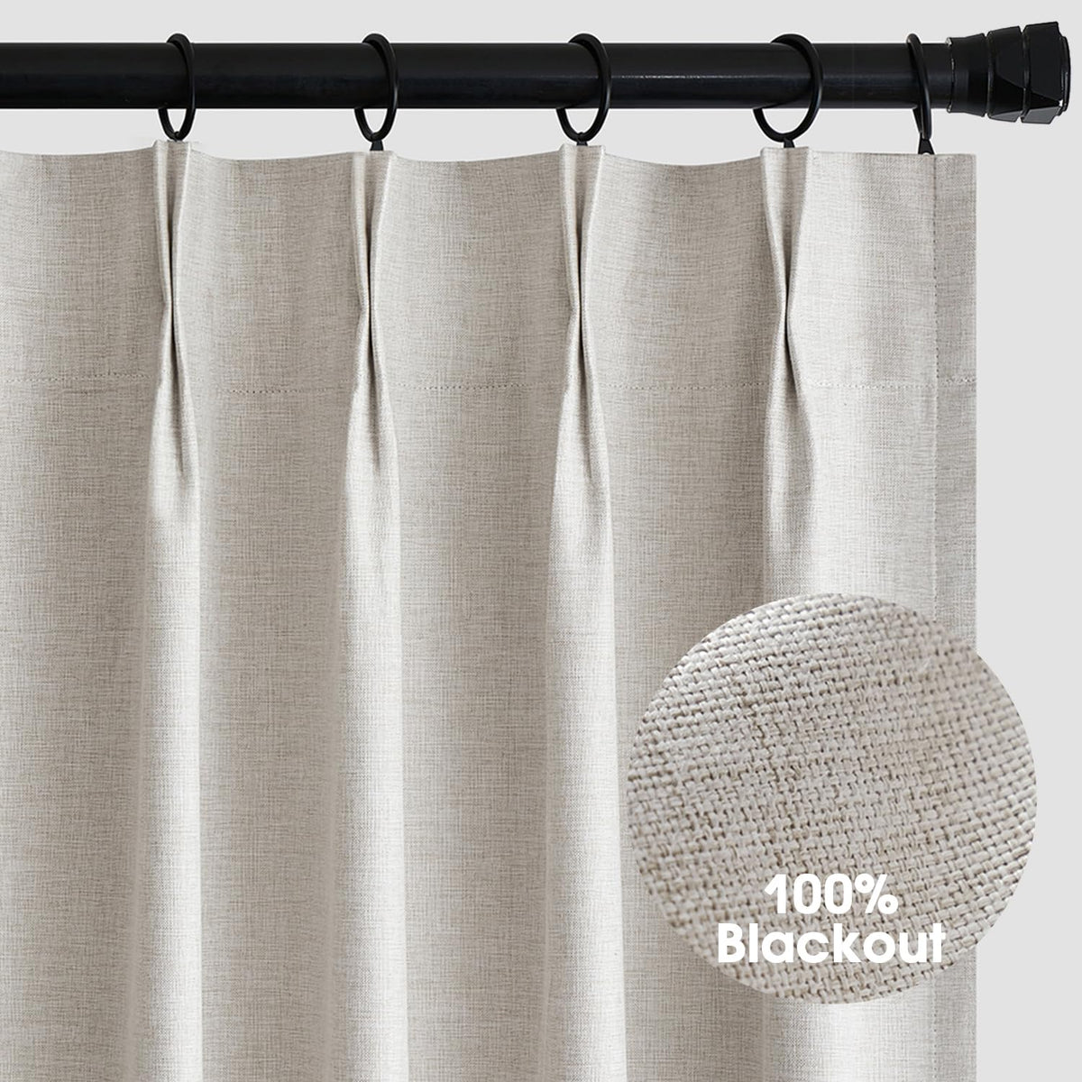 Miulee 100 Inch Long Pinch Pleated Linen Blackout Curtains Thermal Insulated Black Out Living Room Bedroom Natural Pleat Room Da