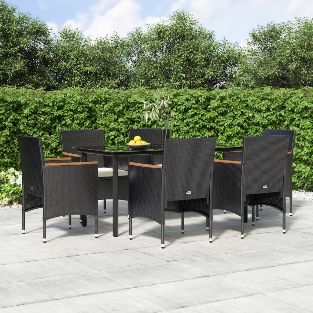 vidaXL 5-Piece Patio Dining Set - Black Poly Rattan with Powder Coated Steel Frames, Tempered Glass Tabletop & Cream White Cushions