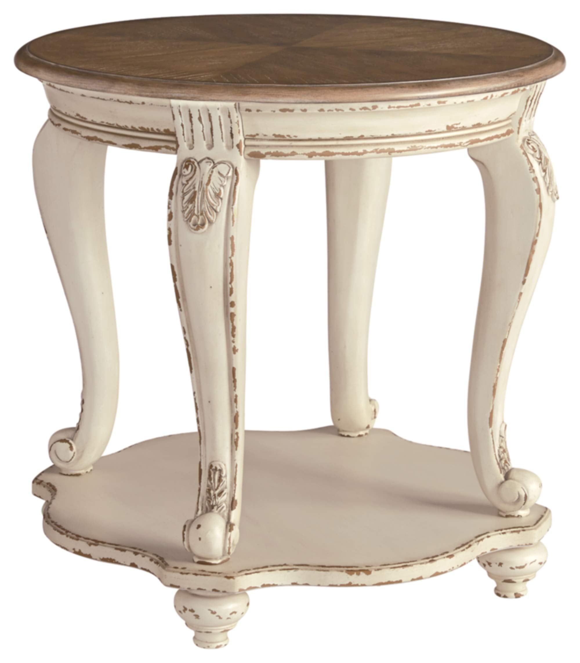 Signature Design By Ashley Realyn French Country Two Tone Round End Table, Chipped White