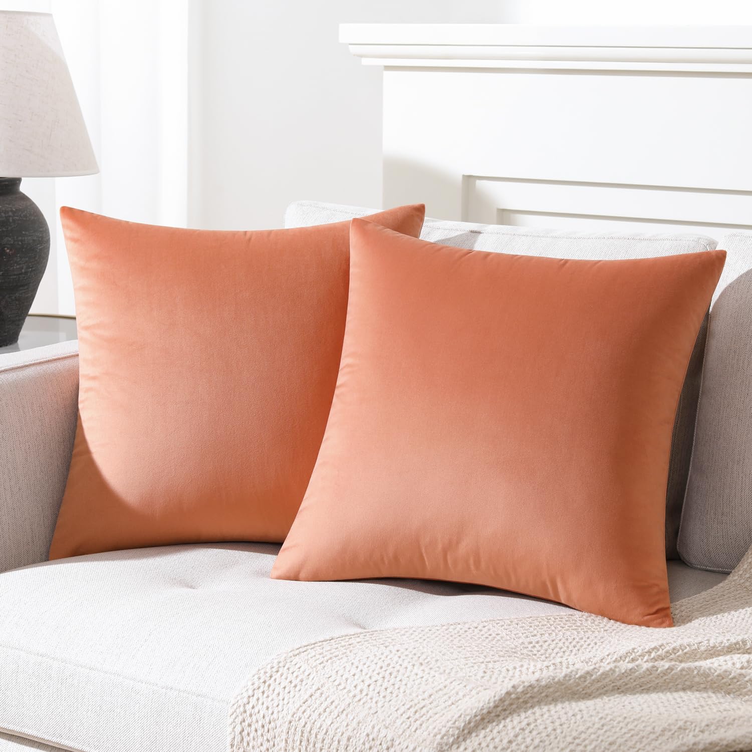 Mixhug Decorative Throw Pillow Covers, Velvet Cushion Covers, Solid Throw Pillow Cases For Couch And Bed, Pale Coral, 22 X 22 In