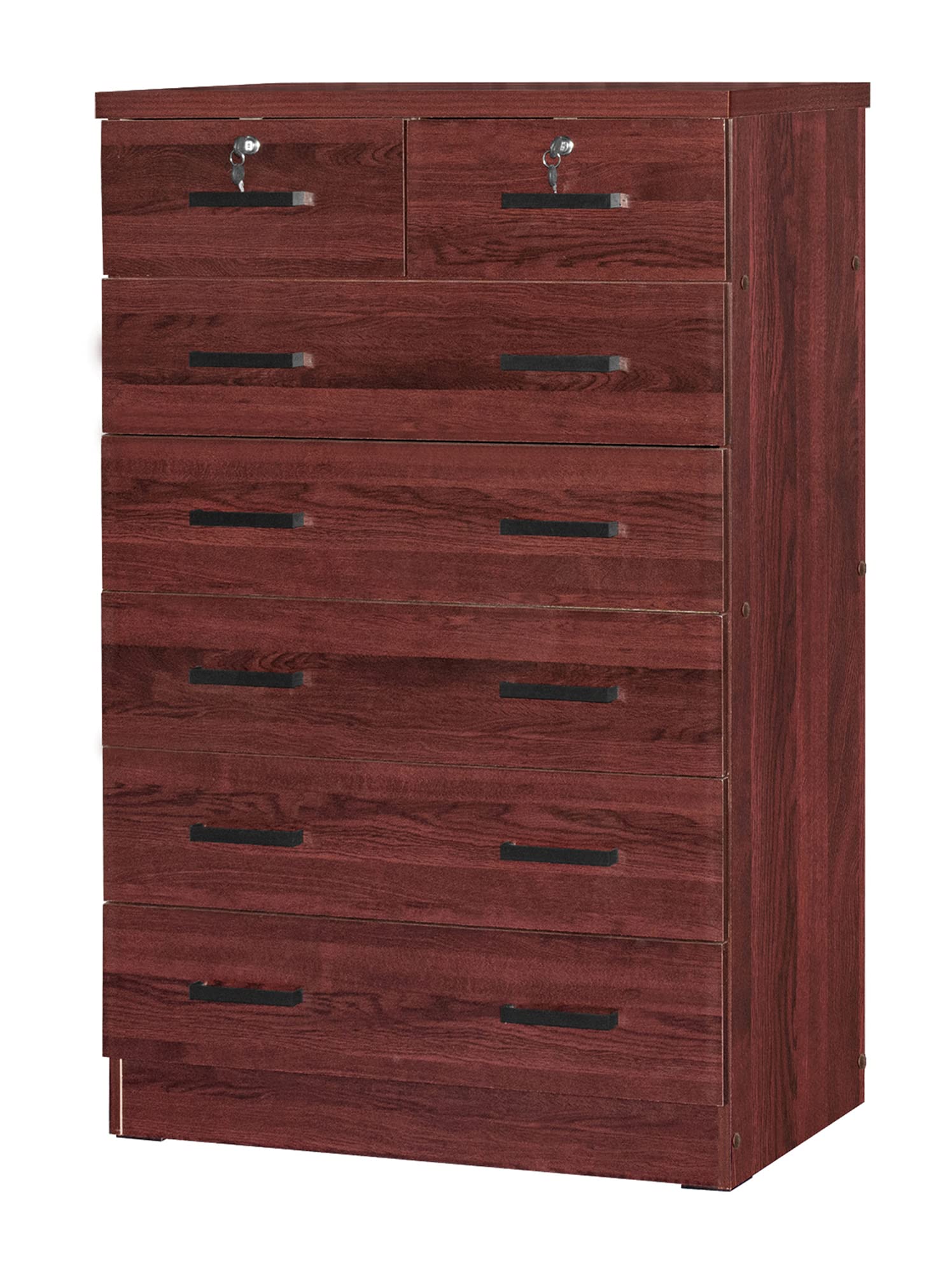 Better Home Products Cindy 7 Drawer Chest Wooden Dresser with Lock in Mahogany
