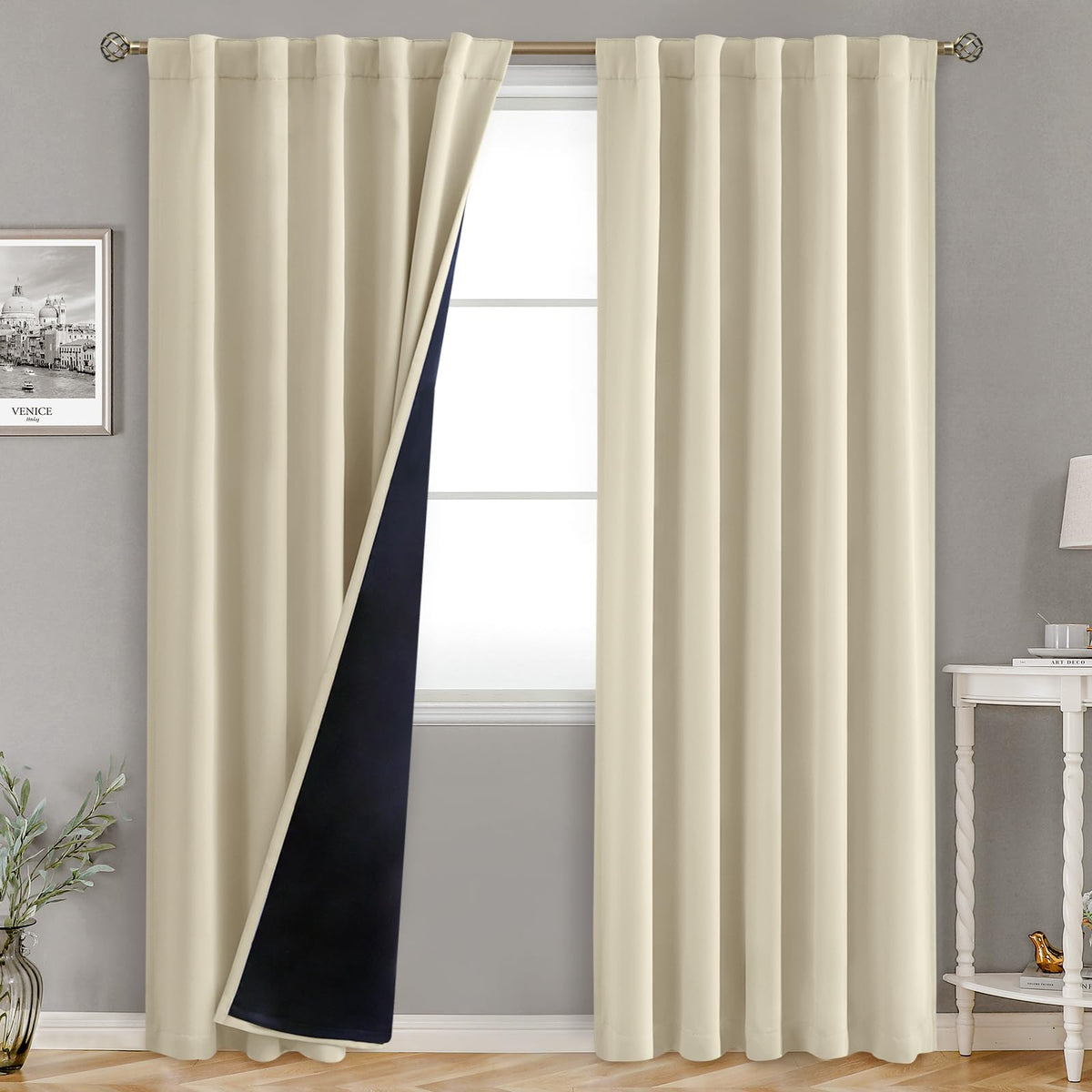 Bgment Beige Full Blackout Curtains With Thermal Insulation Liner Curtains 84 Inches Long,Rod Pocket And Back Tab Double Layer R