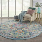 HomeRoots Ivory/Light Blue 100% Polypropylene 8’ Round Light Blue and Ivory Distressed Area Rug