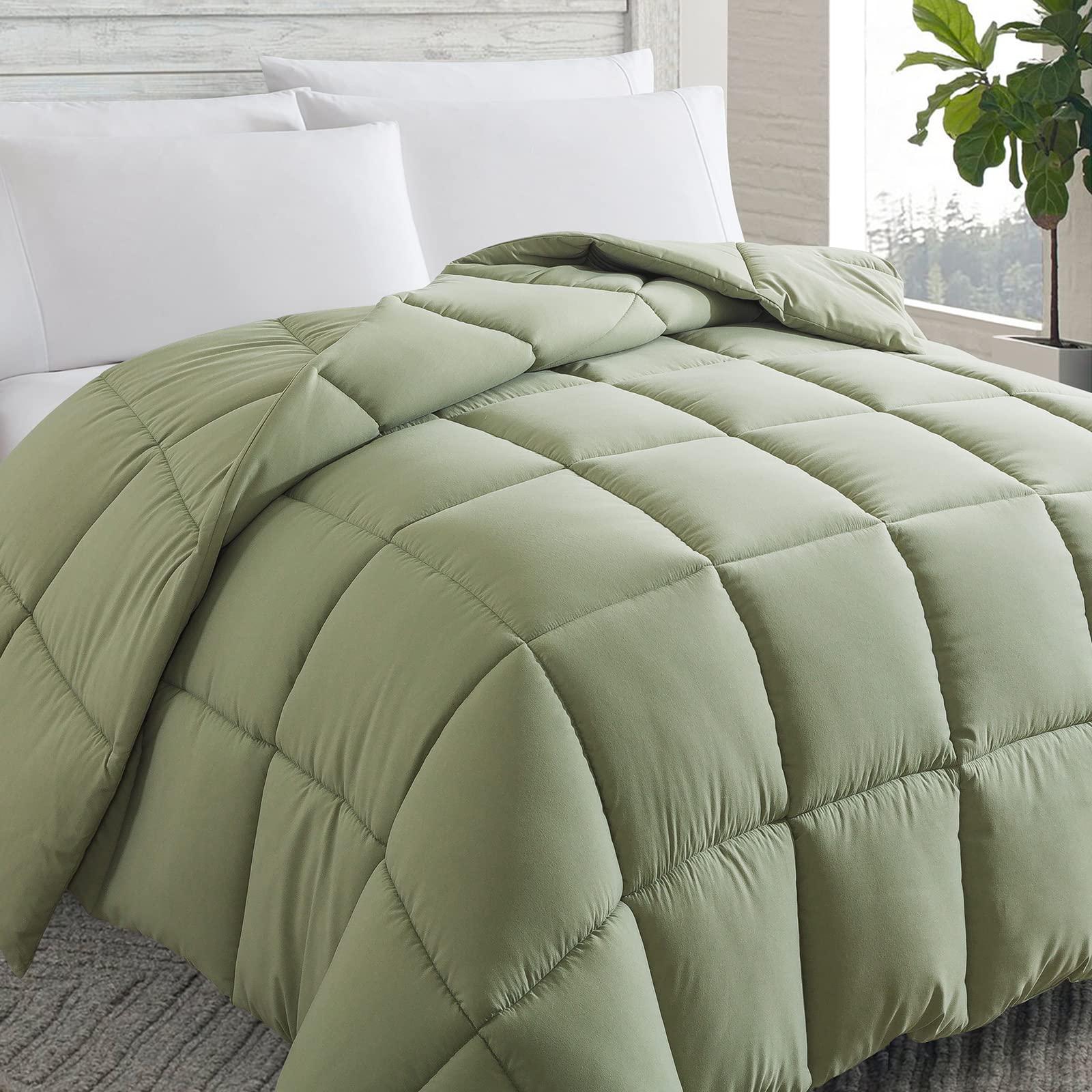 Cosybay Down Alternative Comforter (Sage Green, Queen) - All Season Soft Quilted Queen Size Bed Comforter - Duvet Insert With Co