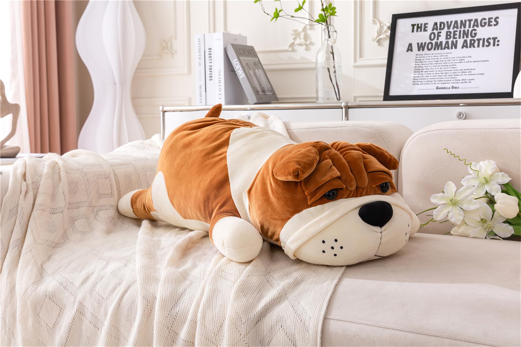 Rniuc Plush Dog Big Doll Cute Cartoon Soft Dog Big Pillow Long Throw Sleeping Pillow Doll Toy Pillow Plush Puppy Yellow 17.7in/4