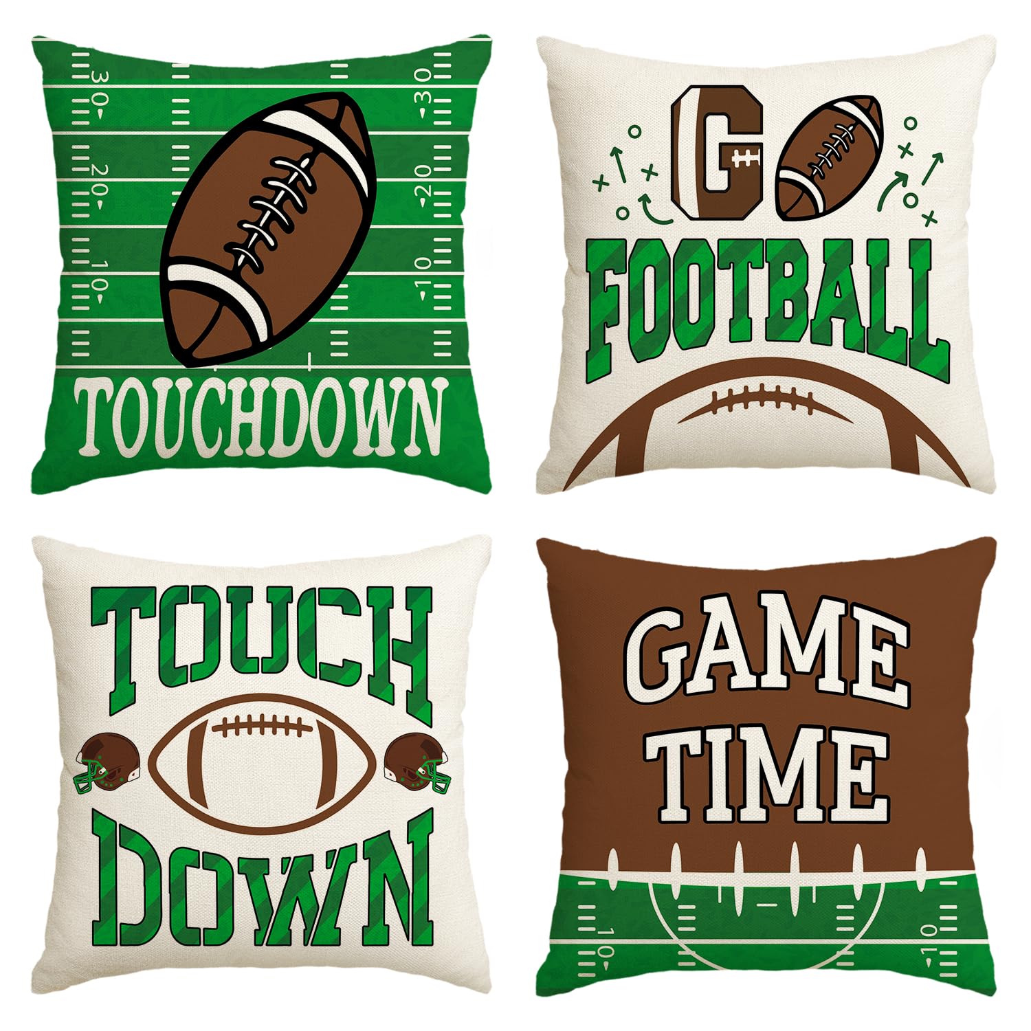 Avoin Colorlife Football Game Time Throw Pillow Covers, 18 X 18 Inch American Football Game Cushion Case For Sofa Couch Set Of 4