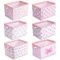 CHENGU 6 Pcs Pink Bow Storage Basket Collapsible Scalloped Storage Bin