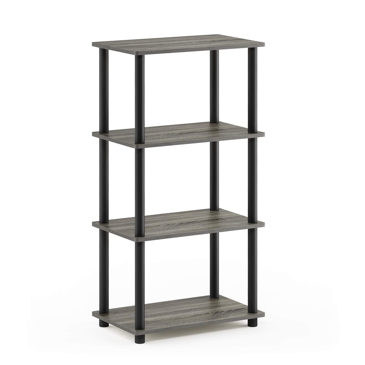 Furinno Turn-N-Tube No Tool 4-Tier Storage Shelf, Narrow, French Oak Grey/Black