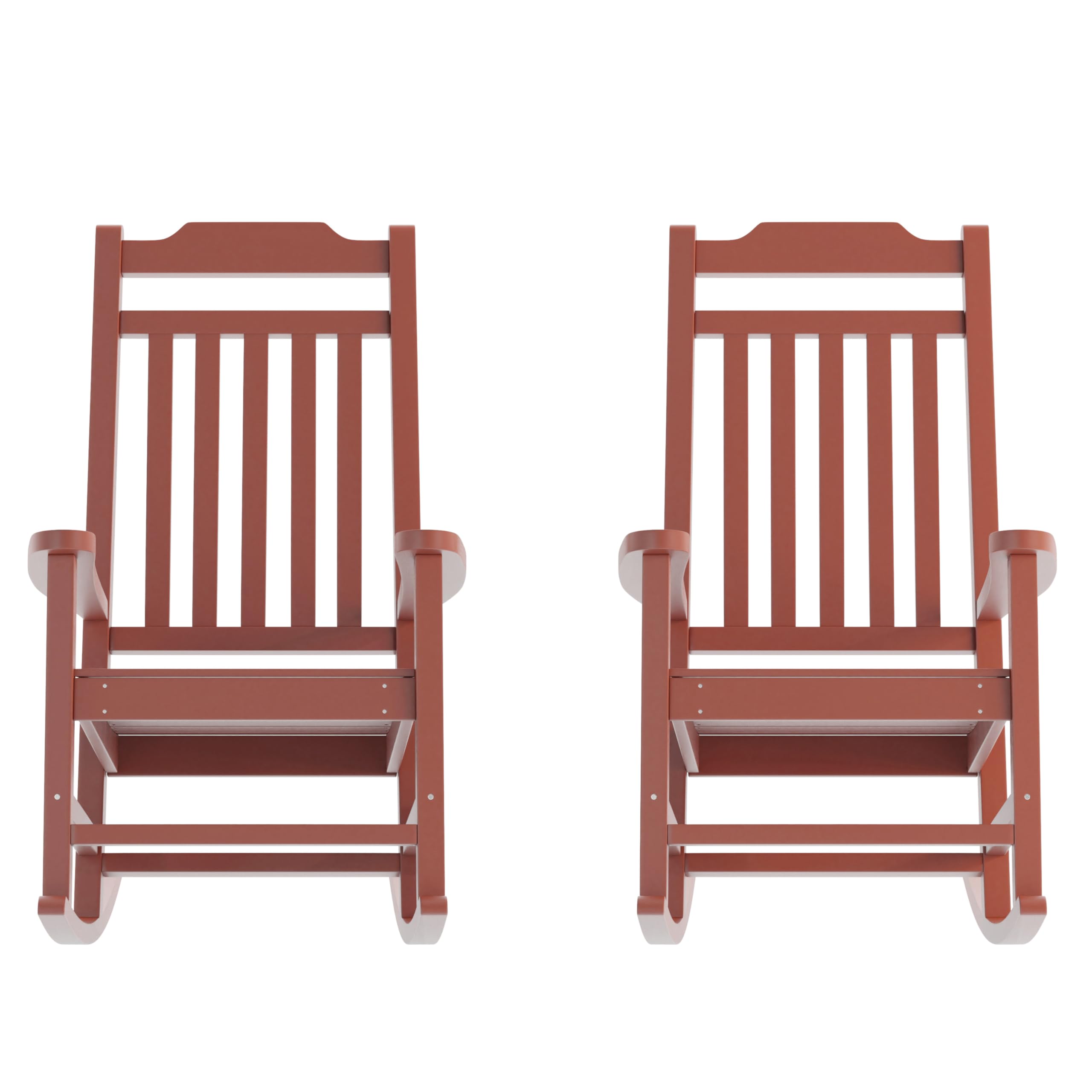 Set of 2 Red Faux Wood Rocking Chairs for Indoor or Outdoor Use