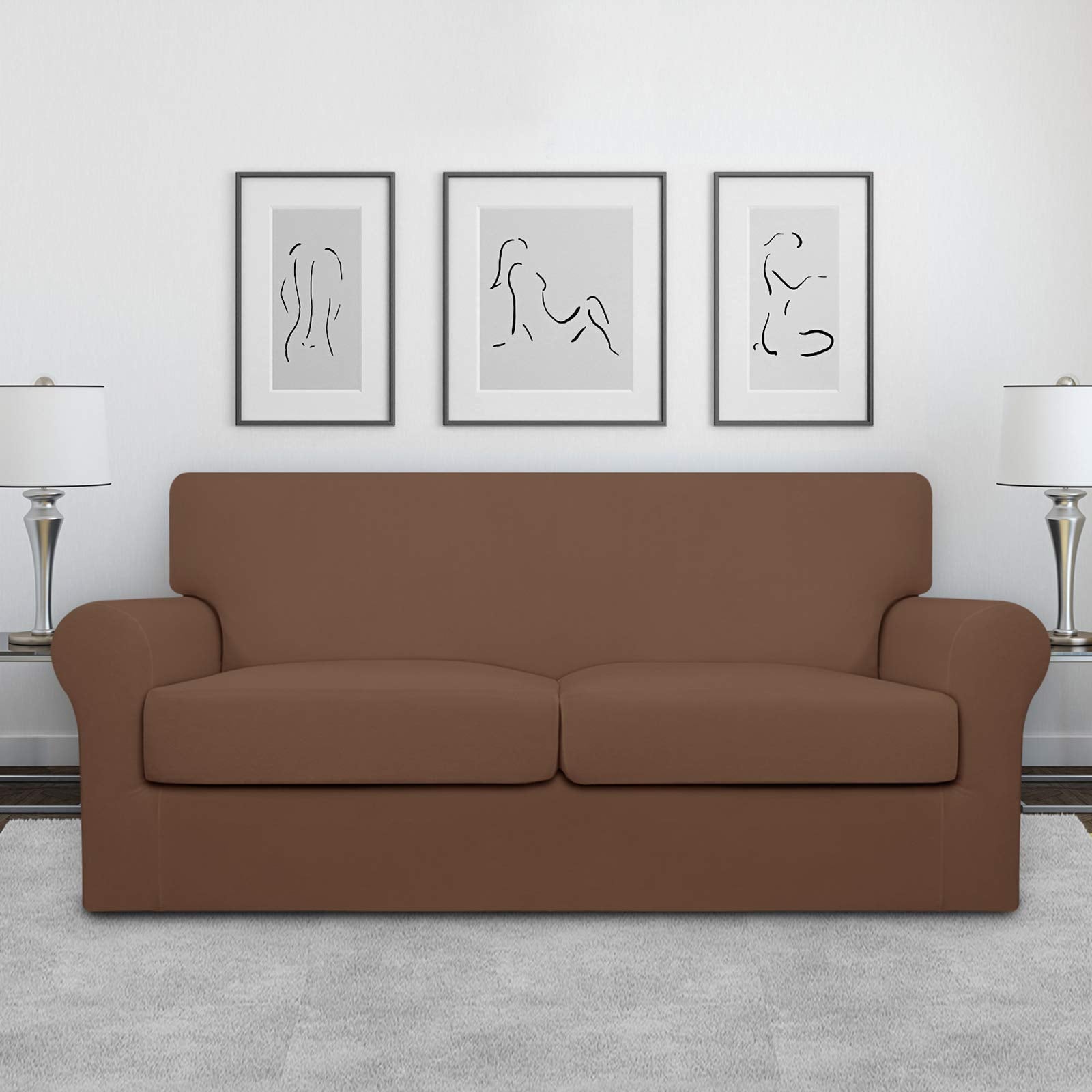 Easy-Going Oversized 3 Pieces Stretch Fleece Soft Loveseat Couch Cover For Pets - Washable Sofa Slipcover For 2 Separate Cushion Couch - Elastic Furniture Protector For Dogs, Kids Black