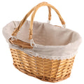 MANCHAP 1 Pack 14.5 x 11 x 6.7 Inch Oval Wicker Basket with Handle, Brown Willow, Linen Cloth Lining, for Snack, Candy, Gift