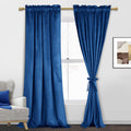 Jiuzhen Blue Velvet Curtains 84 Inches For Living Room - Privacy Protect Room Darkening Rod Pocket Thick Velvet Window Drapes Fo