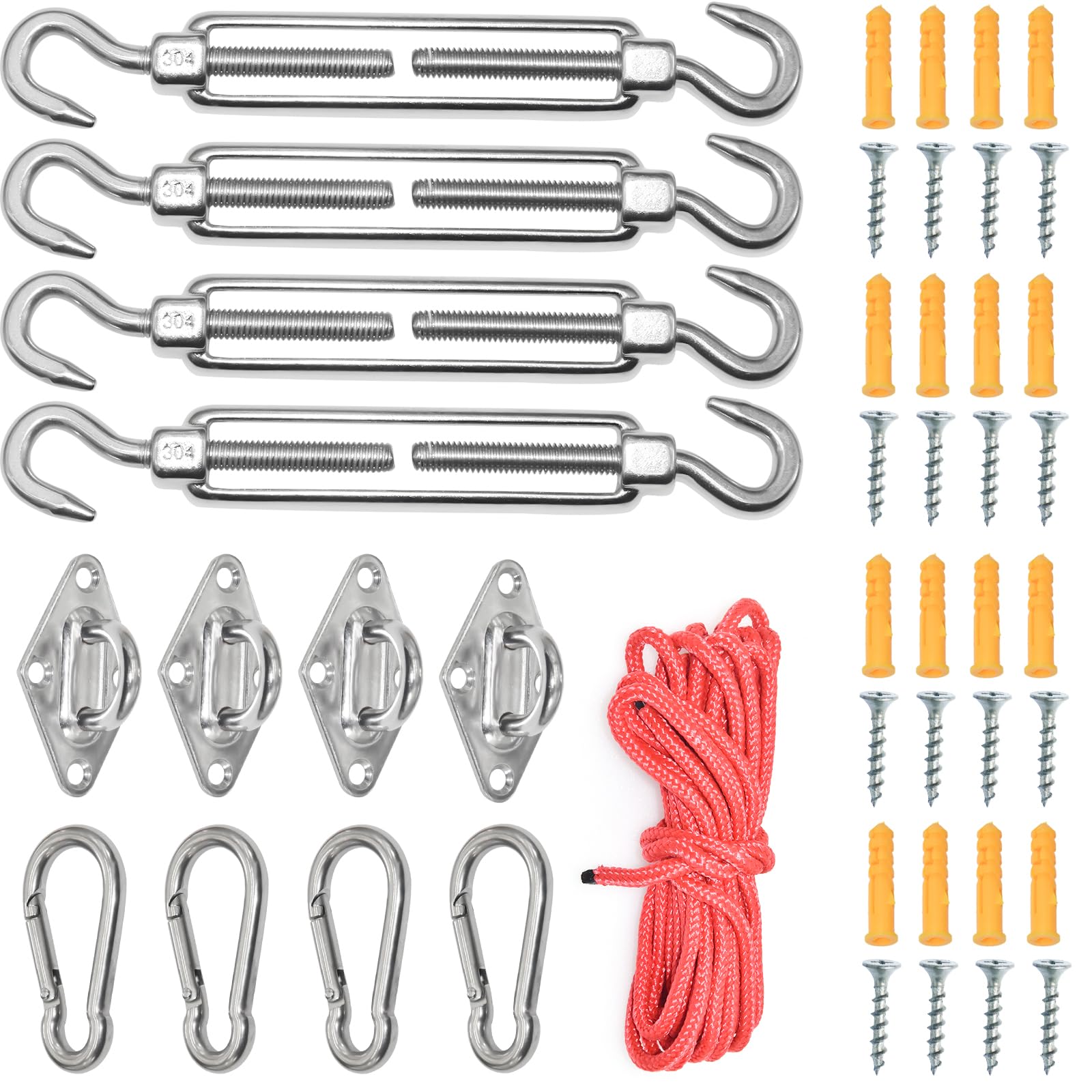 Shade Sail Hardware Kit 6 inch for Triangle and Rectangle Sun Shade Sail Installation, 304 Stainless Steel Shade Sail Fixing Acc