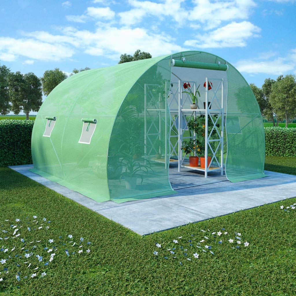 Vidaxl Greenhouse - Spacious 64.6 Ft Shelter For Plants, 25% Heavier Pe Mesh Fabric, Galvanized Steel Frame, 4 Ventilation Windo