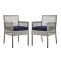 Modway Aura Wicker Rattan Outdoor Patio Two Dining Arm Chairs In Gray Navy